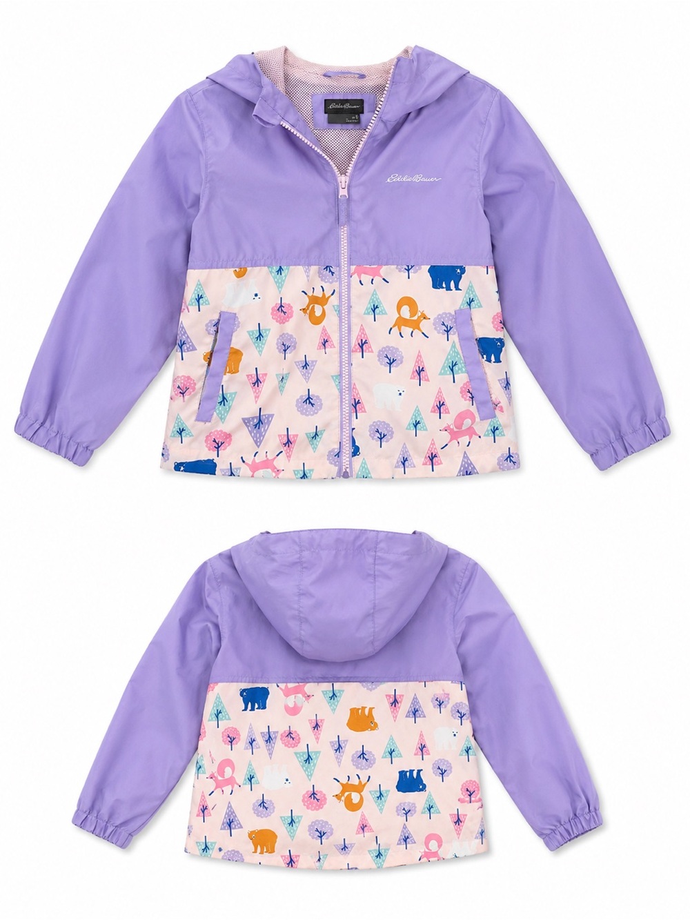 Eddie Bauer Lavender & Pink Woodland Print Hooded Rain Jacket